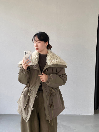 【cimz1727】實拍行走的火爐重工牛角扣大翻領工裝羽絨外套大衣(白鴨絨50)251120