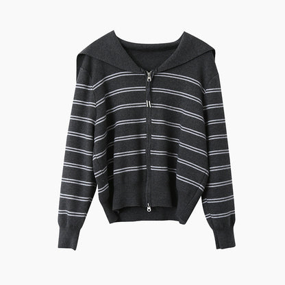 【LD11036】實拍雙頭拉鍊海軍領條紋針織開衫251202