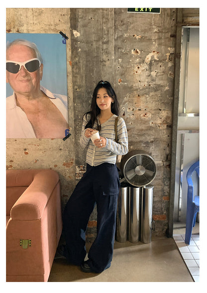 【H5403】實拍韓系復古超可愛條紋針織開衫250902