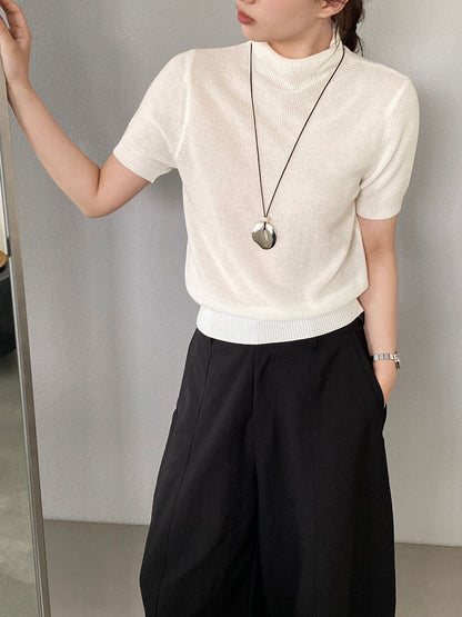 【cimz0663】實拍四季隨意搭☁️韓系半高領顯瘦短袖針織T恤/上衣260409