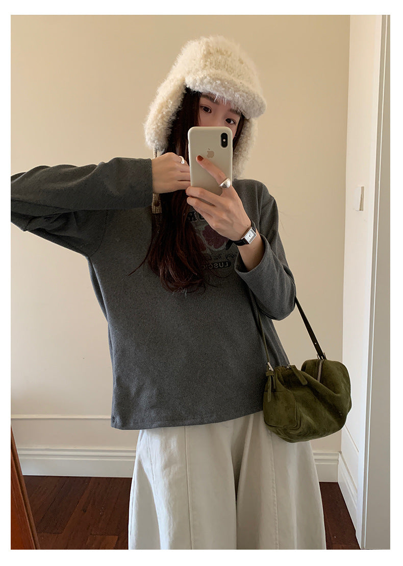 【H5497】實拍德絨加厚磨毛長袖T恤251118