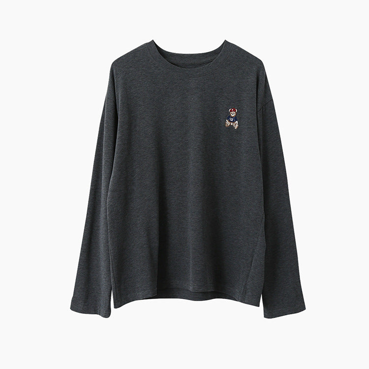 【LD11025】實拍舒適小熊刺繡寬鬆長袖T恤251124
