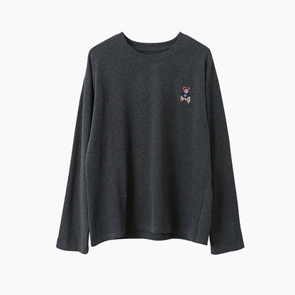 【LD11025】實拍舒適小熊刺繡寬鬆長袖T恤251124