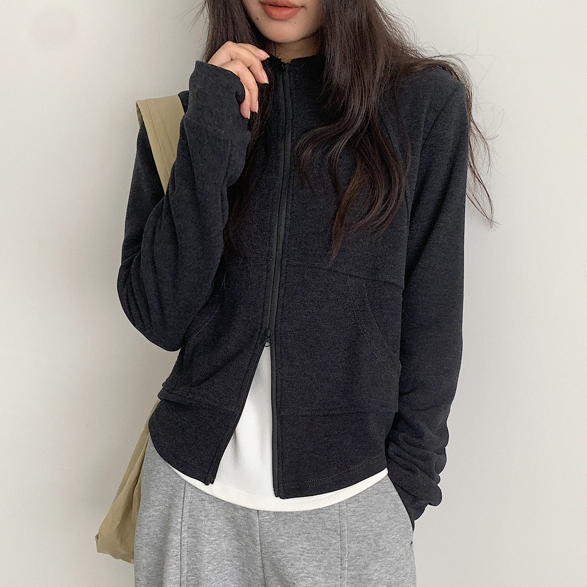 【LD3293】實拍立領雙頭拉鍊衞衣外套251103