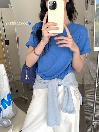 【L8330】實拍夏季糖果色棉質短袖寬鬆T恤250505