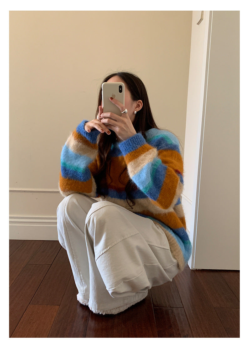 【H5522】實拍韓系街頭絨毛彩色針織毛衣251125