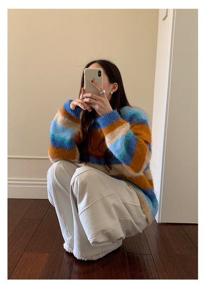 【H5522】實拍韓系街頭絨毛彩色針織毛衣251125
