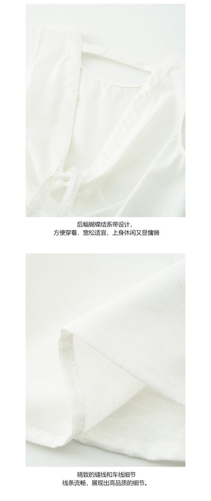 【H5188】實拍清新簡約棉麻後背鏤空寬鬆長上衣250415