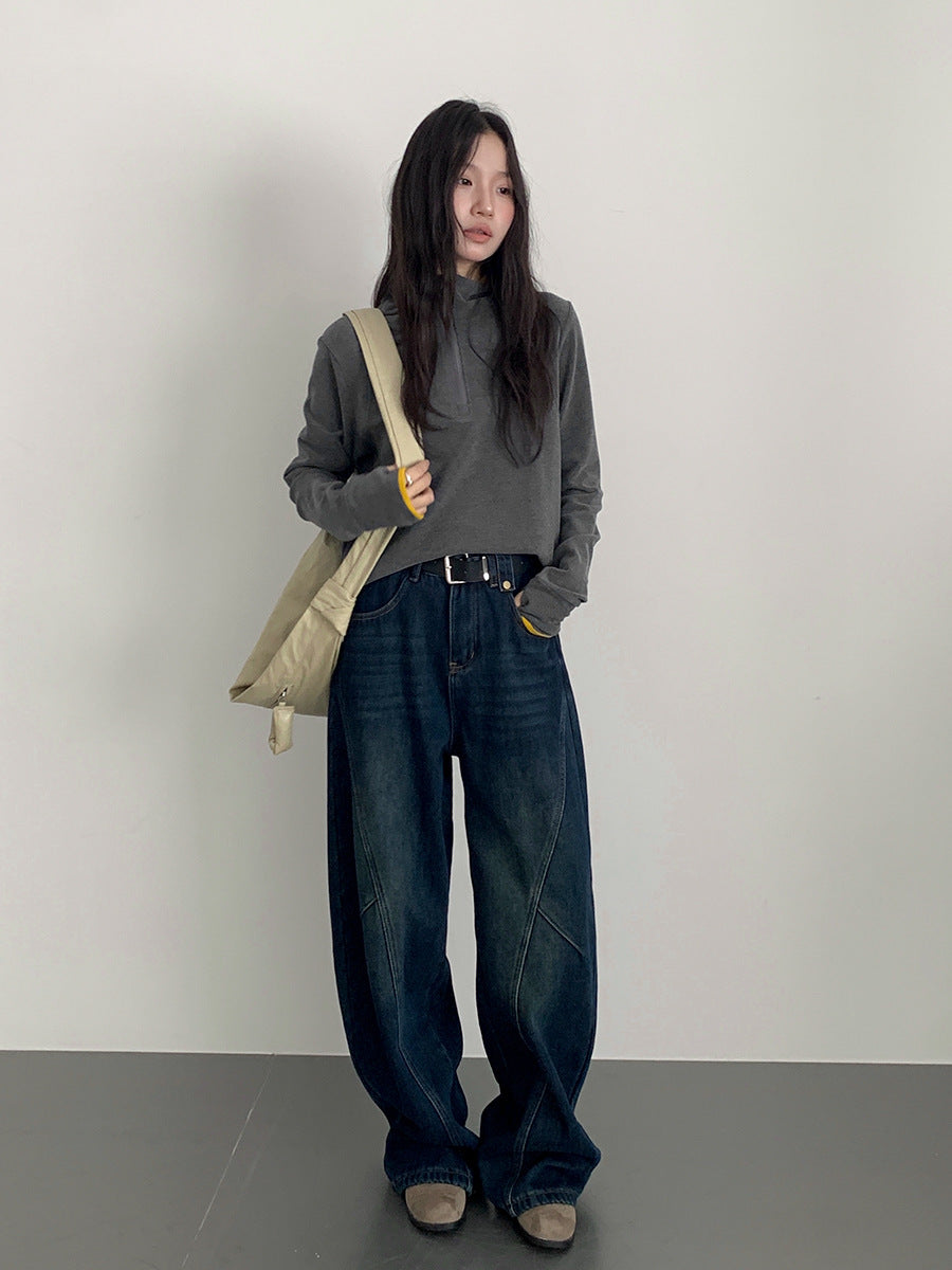 【LD11028】實拍德絨舒適極簡半拉鍊連帽衞衣251124