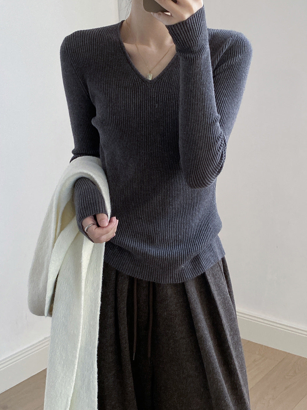 【YP313】實拍冬季氣質簡約v領針織衫251113