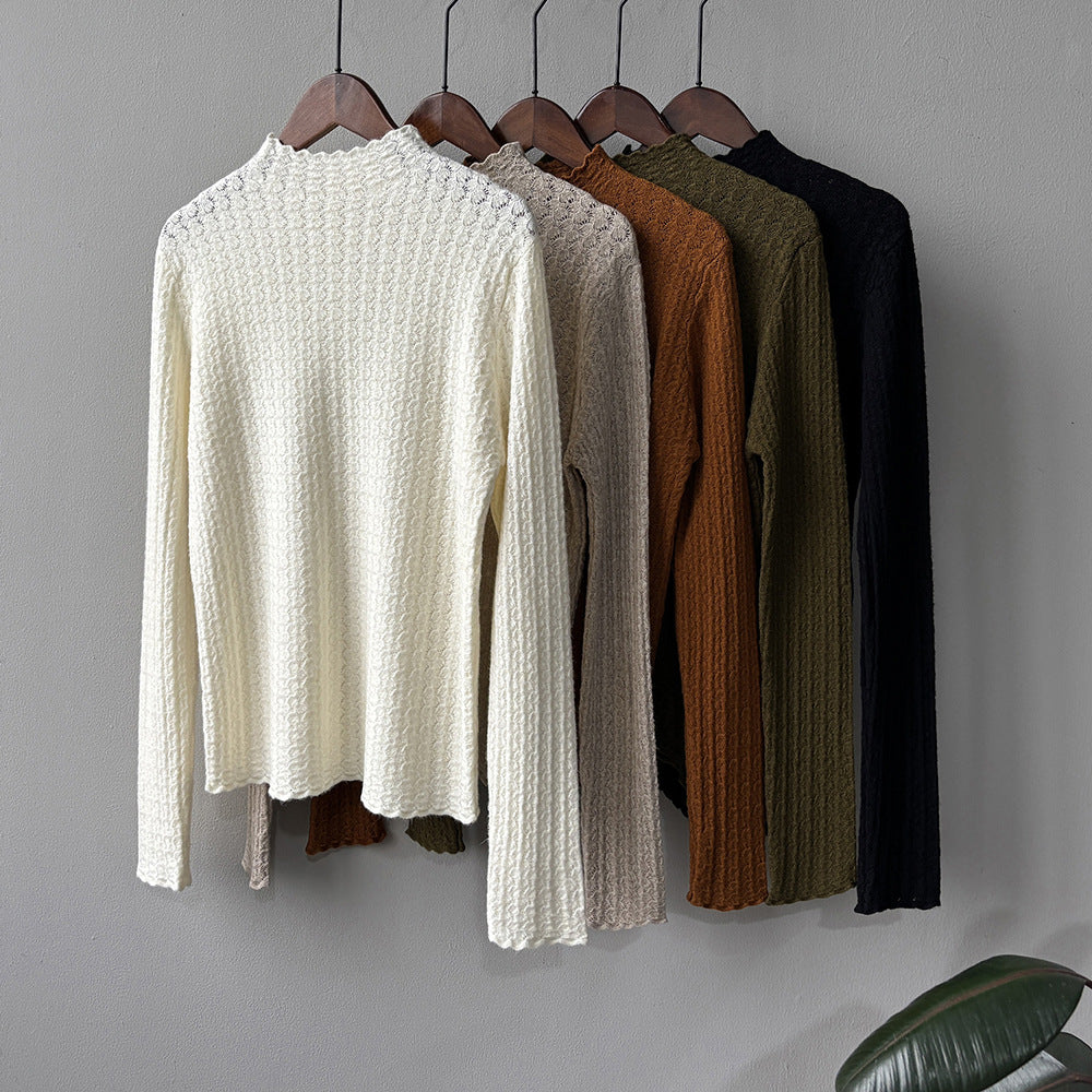 【Y312】實拍高單質感鏤空蕾絲半高領針織衫251106