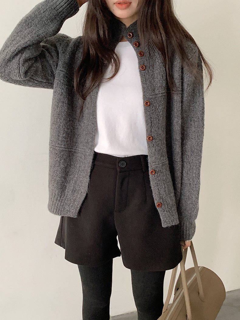 【LD11044】實拍厚款毛呢西裝短褲後鬆緊腰251202