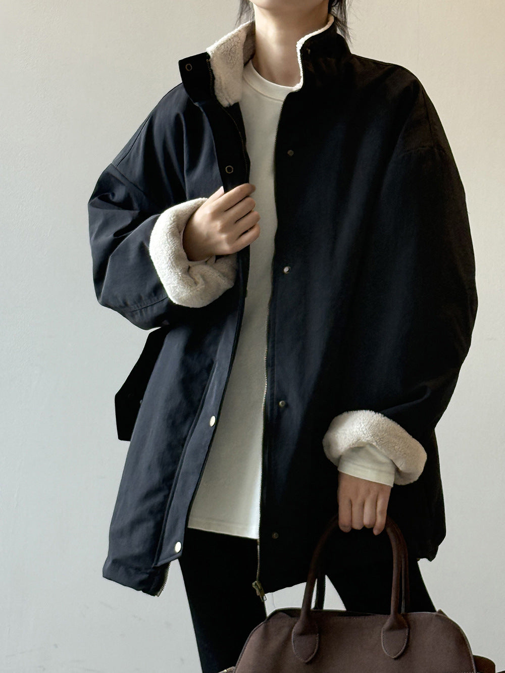 【Y82650】實拍立領帥氣內裡羊羔毛工裝外套251016