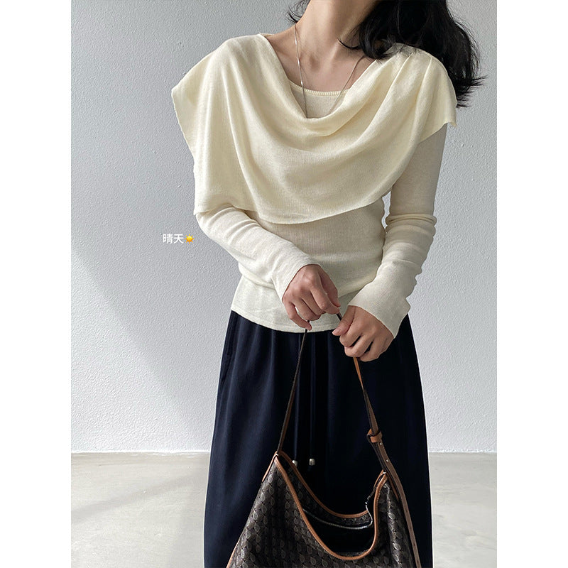 【cim396】實拍慵懶蕩領假2件披肩針織毛衣251030