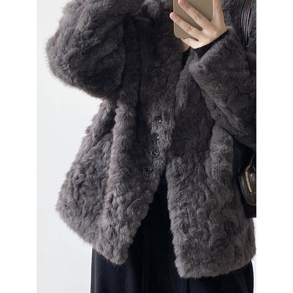 【YH707】實拍高質感毛茸茸仿皮毛保暖一体毛绒外套＋圍巾251113