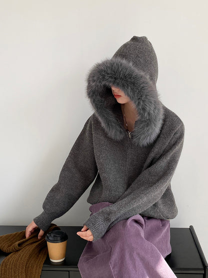 【cimz8321】實拍可拆卸毛領連帽拉鍊毛衣外套251128