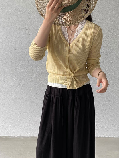 【cimzD84】冷氣房防曬必備！涼感冰絲竹節麻V領透氣針織小外套/開衫260520
