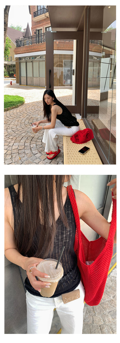 【H5208】實拍夏天簡約羅紋肌理卷邊針織背心250422