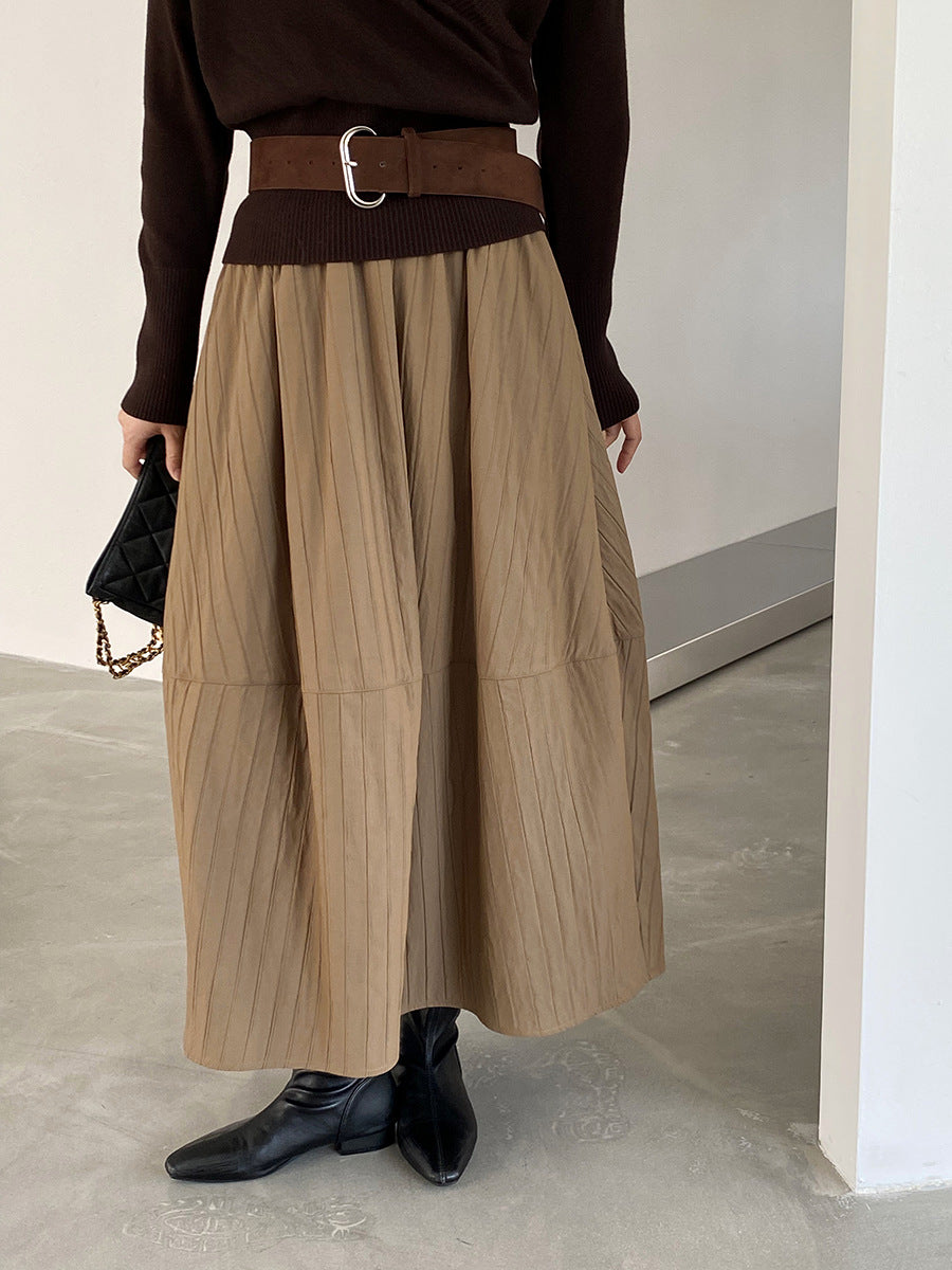 【cim1708】實拍秋冬法式寂靜高腰加厚微花苞A字裙251030