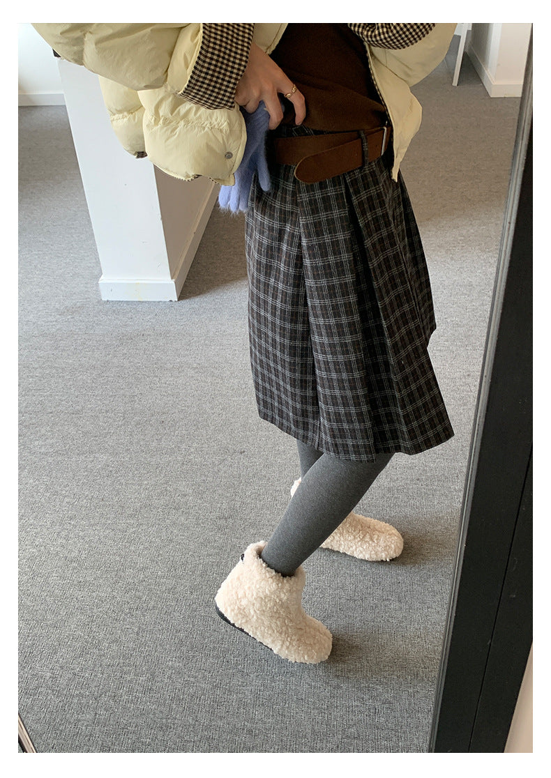 【H5502】實拍學院復古磨毛格子百褶A字裙251118