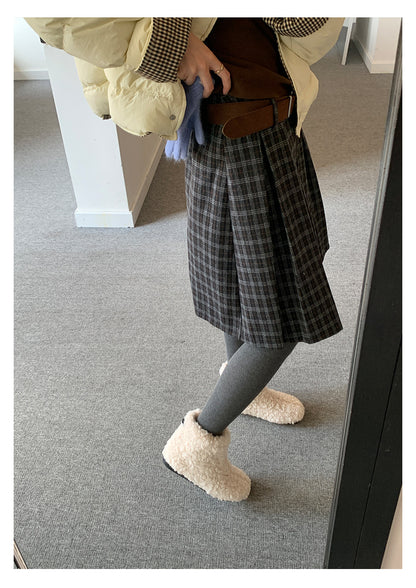 【H5502】實拍學院復古磨毛格子百褶A字裙251118