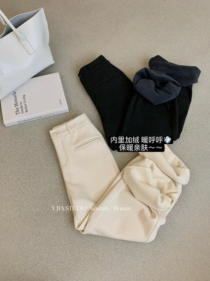 【LY9588】實拍Y.JIA 簡約毛呢加絨加厚微喇休閒褲251208