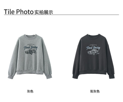 【H573】實拍美式汽車印花寬鬆圓領衛衣251021