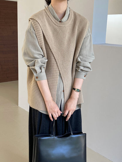 【cim8979】實拍秋冬設計師款不規則寬鬆針織馬甲251030