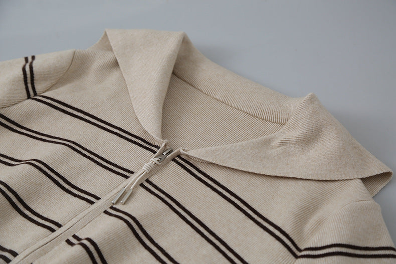 【LD11036】實拍雙頭拉鍊海軍領條紋針織開衫251202