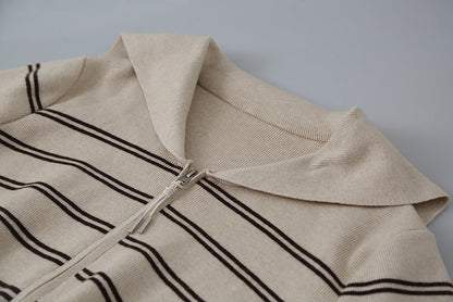 【LD11036】實拍雙頭拉鍊海軍領條紋針織開衫251202