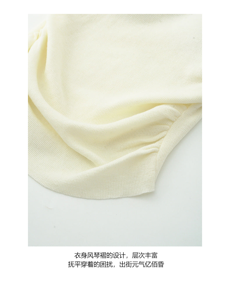 【H530047】實拍早春針織蕾絲側腰皺摺背心(含胸墊）-sale