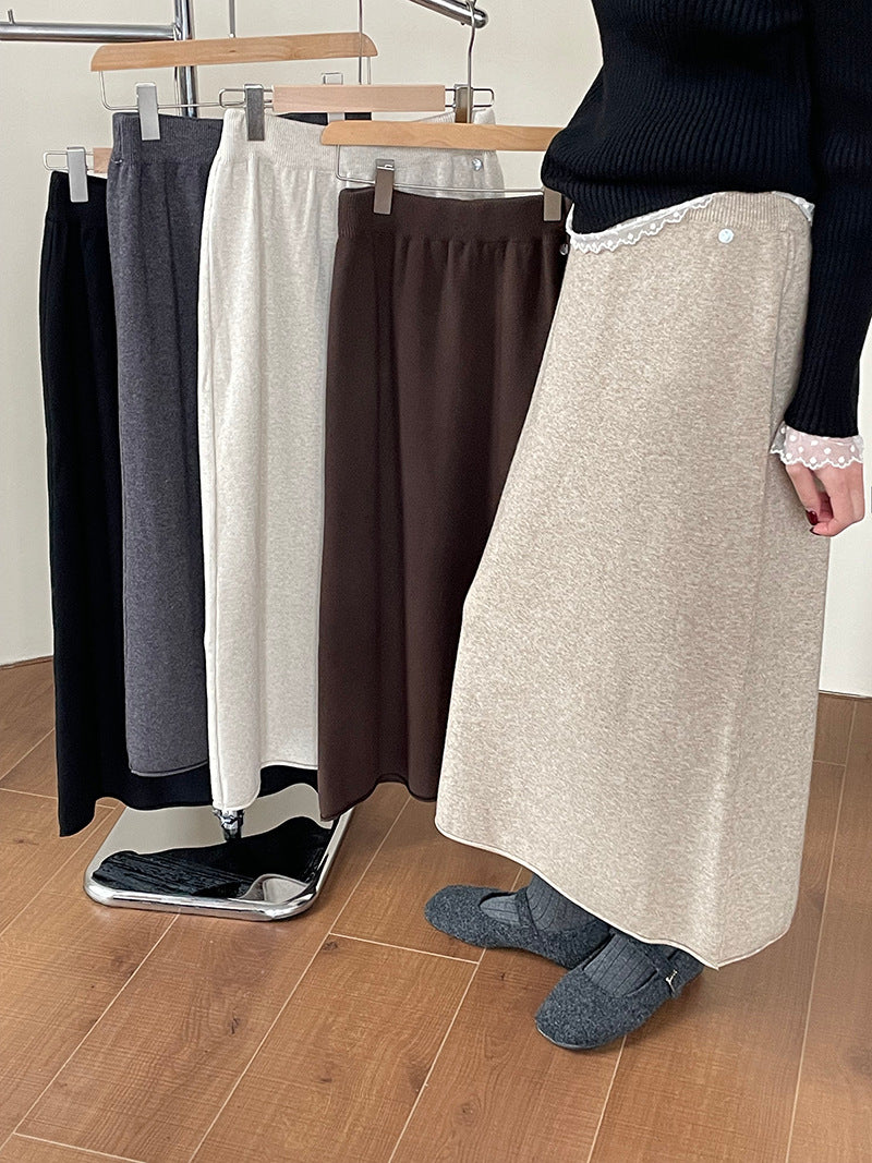 【cimYL1580】實拍氣質簡約捲邊針織長裙251114