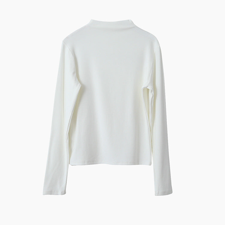 【LD11024】實拍氣質網紗拼接加絨半高領長袖T恤251124