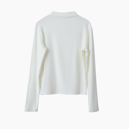 【LD11024】實拍氣質網紗拼接加絨半高領長袖T恤251124