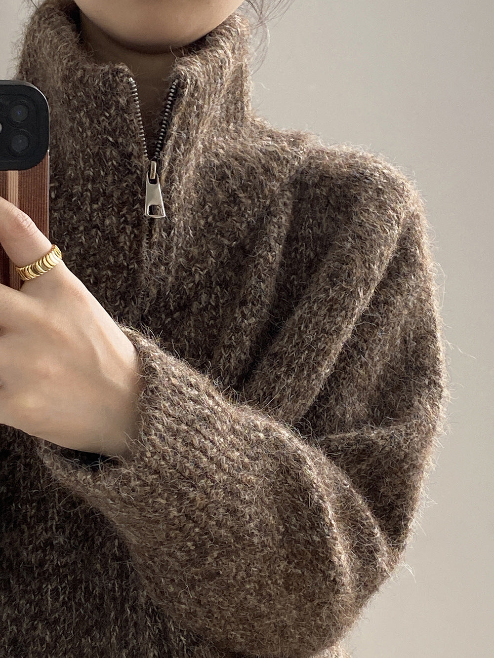 【YP1042】 實拍軟糯寬鬆高領針織毛衣外套(含羊毛4%) 251023