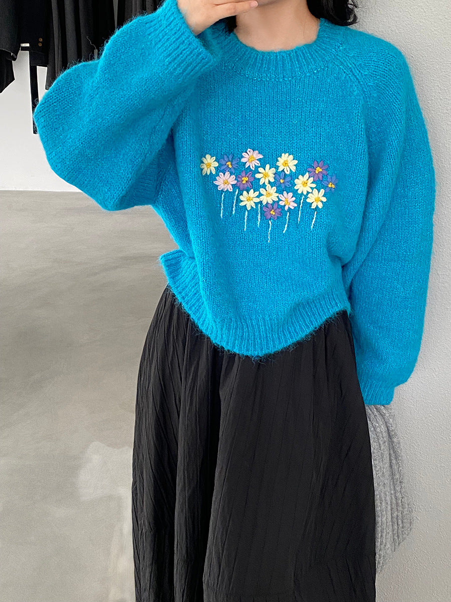 【cimz1394】實拍清新手工立體刺繡小花羊毛針織毛衣（羊毛8%)251128
