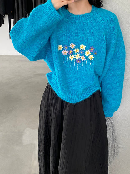 【cimz1394】實拍清新手工立體刺繡小花羊毛針織毛衣（羊毛8%)251128