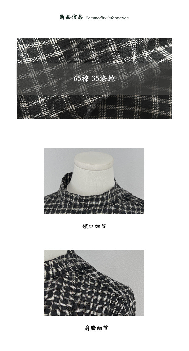 【cim1695】實拍法式磨毛領結氣質格子襯衫251030