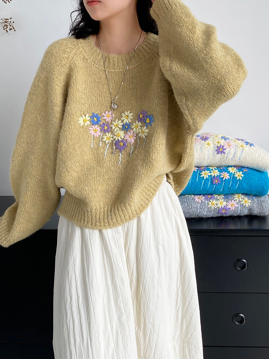 【cimz1394】實拍清新手工立體刺繡小花羊毛針織毛衣（羊毛8%)251128