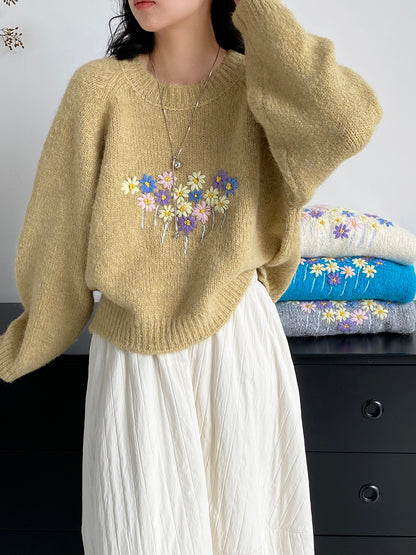 【cimz1394】實拍清新手工立體刺繡小花羊毛針織毛衣（羊毛8%)251128