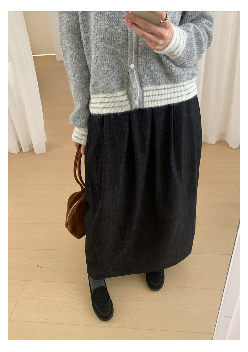 【H561】實拍秋冬簡約鬆緊腰後開叉裙251021