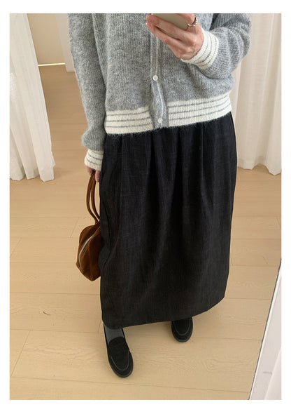 【H561】實拍秋冬簡約鬆緊腰後開叉裙251021
