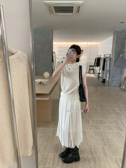 【L991213】實拍秋季法式慵懶簡約半高領短袖針織衫250923