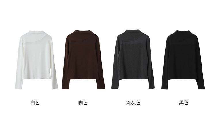 【LD11024】實拍氣質網紗拼接加絨半高領長袖T恤251124