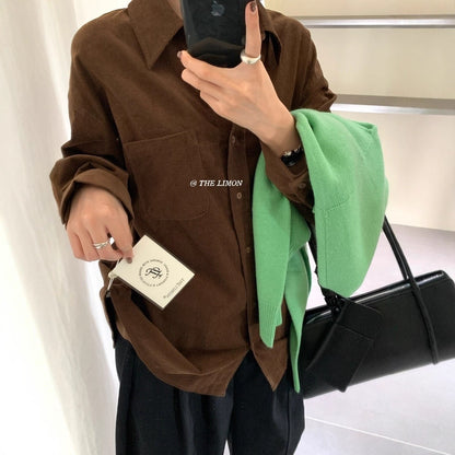 【L9221】實拍檸檬秋季復古簡約燈芯絨長袖襯衫250915