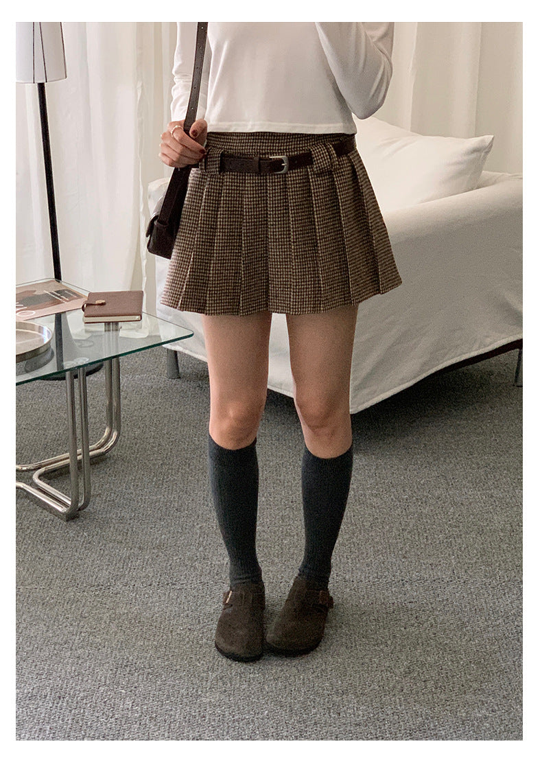 【H5492】實拍S~XL復古學院風磨毛百褶a字裙（內有安全褲）251109