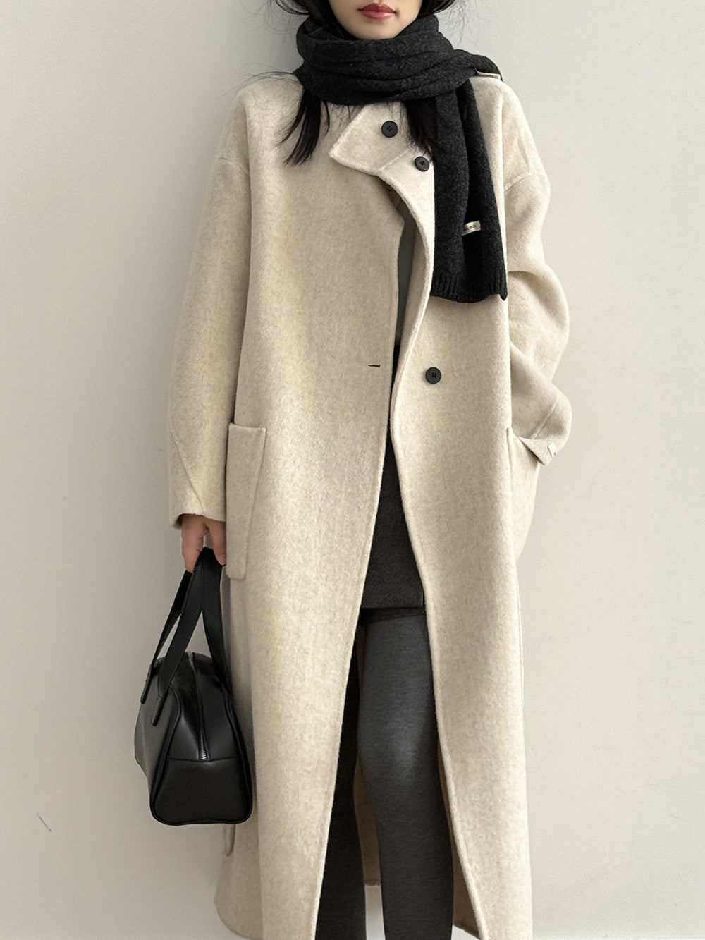 【Y25527】實拍高單質感雙面羊毛呢立領大衣（棉羊毛68%)251106