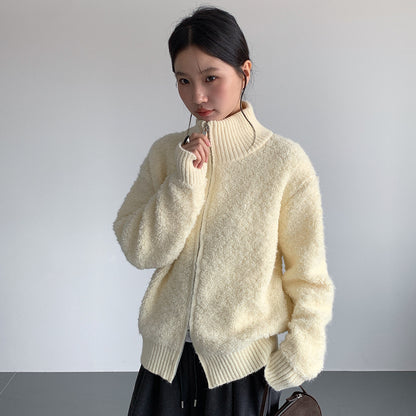 【LD11015】實拍雙頭拉鍊毛絨半高領加厚針織毛衣外套251110