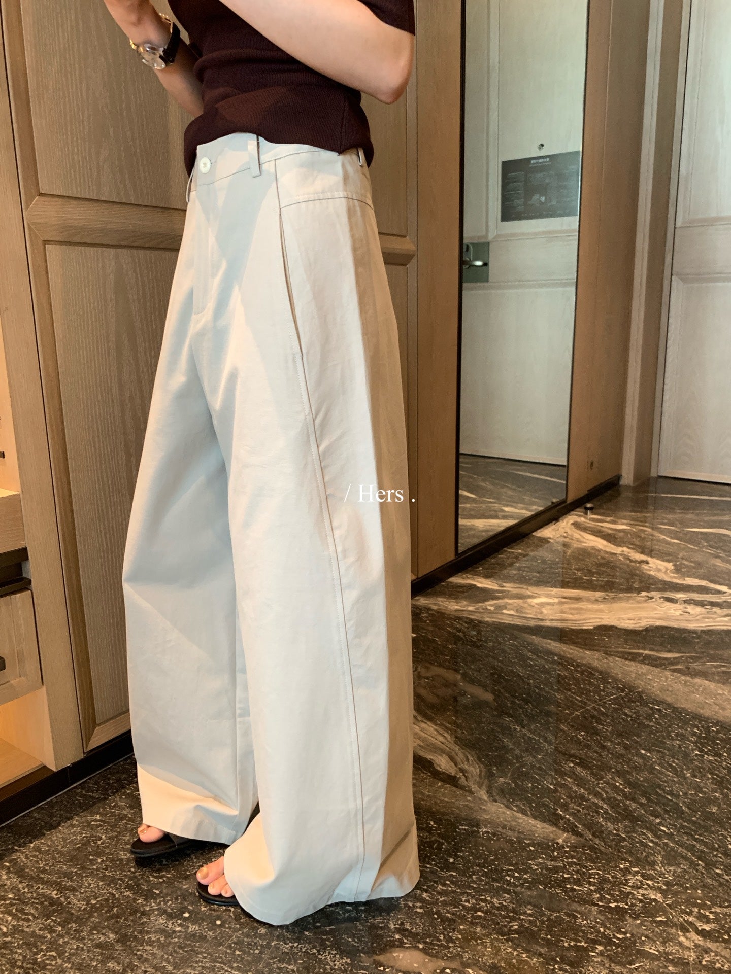【L80433】實拍Hers夏日修身神褲高腰直筒棉感西裝寬褲/休閒褲260330
