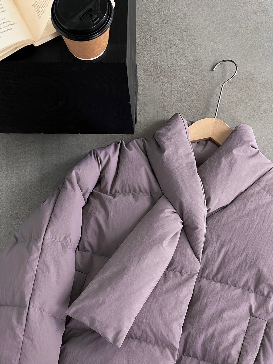 【cimz6385】實拍氣質芋色保暖白鴨絨外套＋圍脖（白鴨絨90)251120